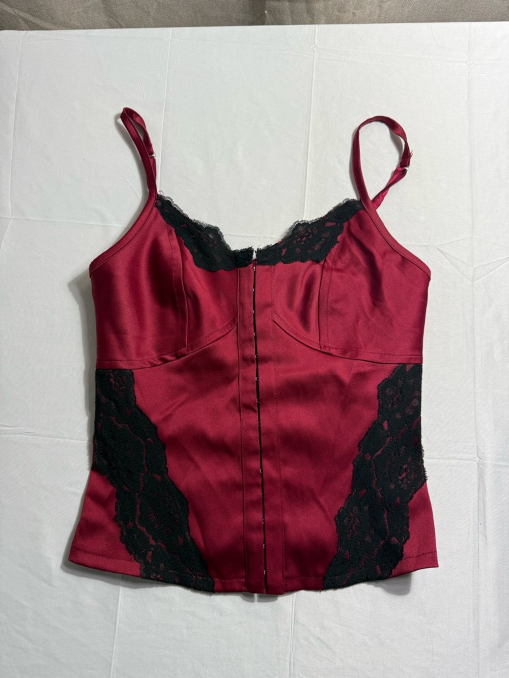 La Chateau Red Satin Corset Camisole Lace Up Back Bustier Top Womens Small